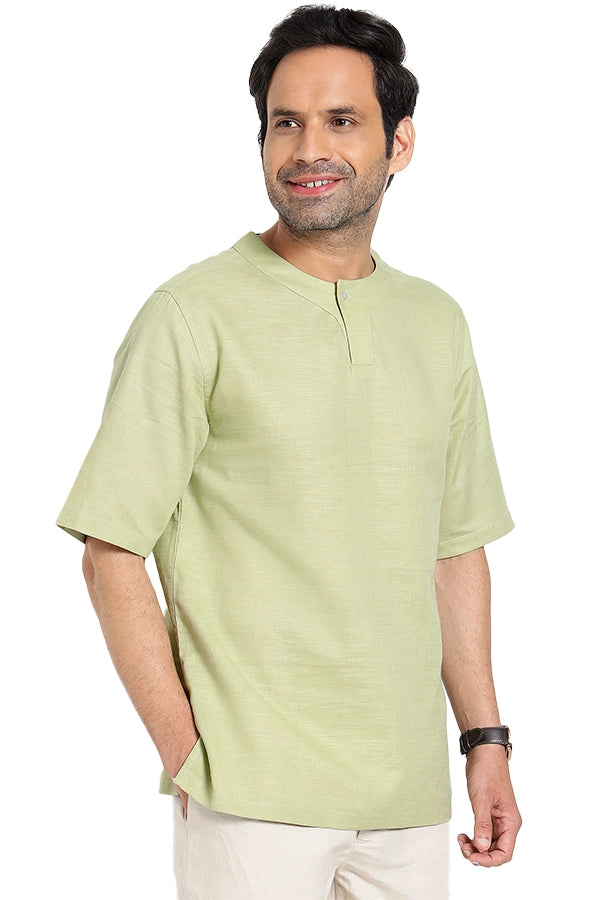 Linen blend Qurta Shirt with stylised neckline - NavNiv