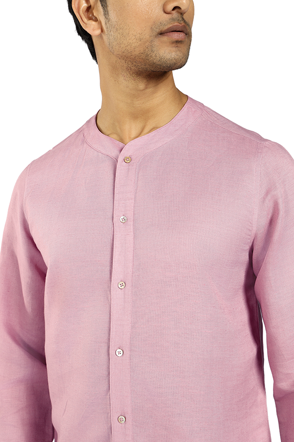 Stylised neckline full sleeve Linen blend Qurta Shirt