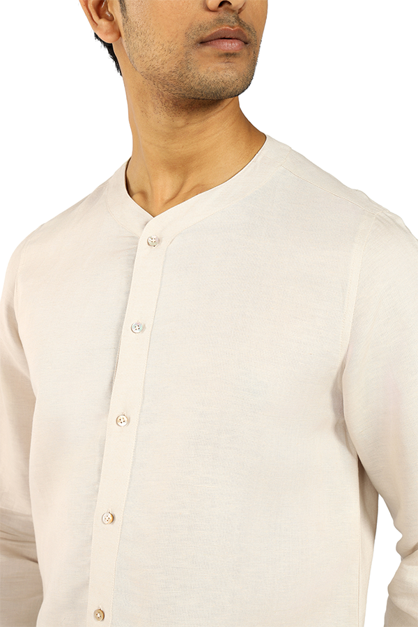 Stylised neckline full sleeve Linen blend Qurta Shirt