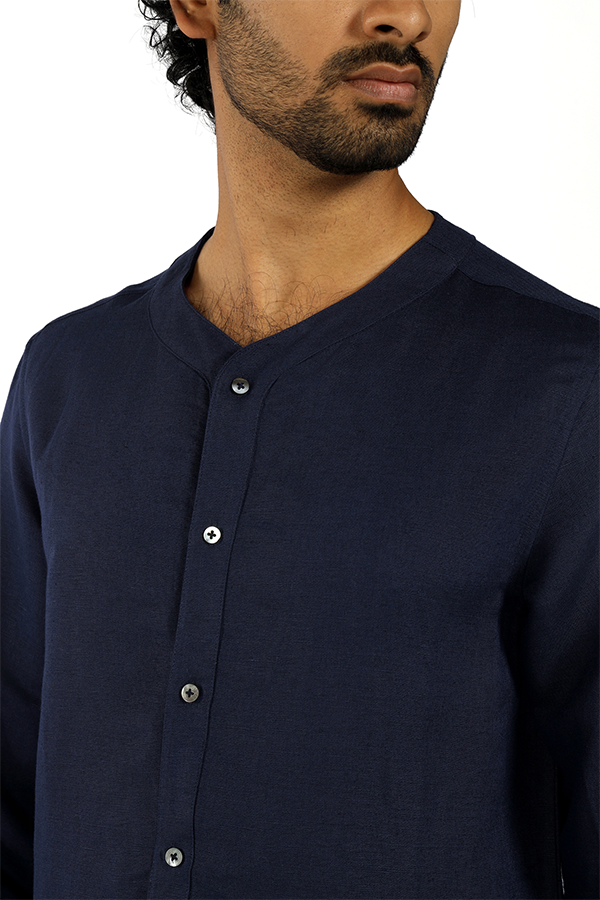 Stylised neckline full sleeve Linen blend Qurta Shirt