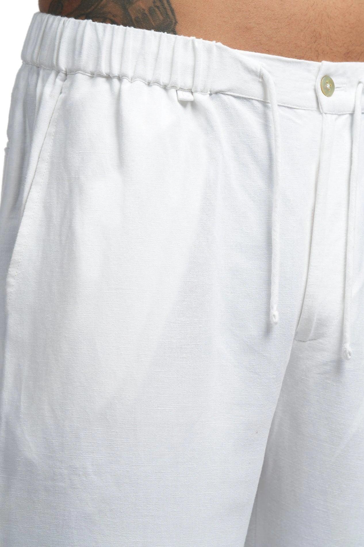 Linen blend straight Pants with drawstring - NavNiv