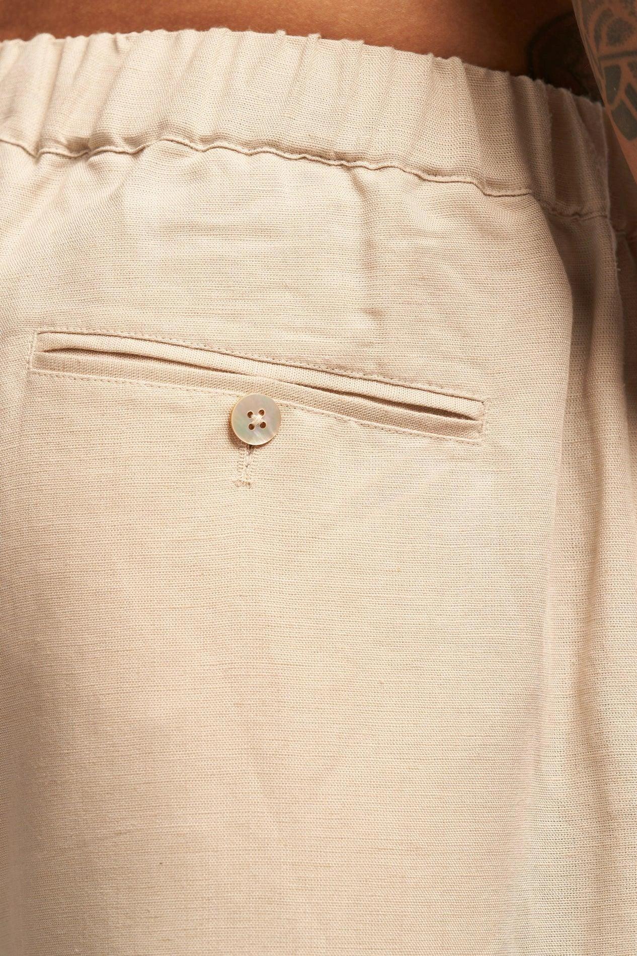 Linen blend straight Pants with drawstring - NavNiv