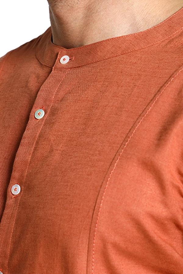 Linen Blend Dot-Stitch Panel Qurta Shirt -NavNiv