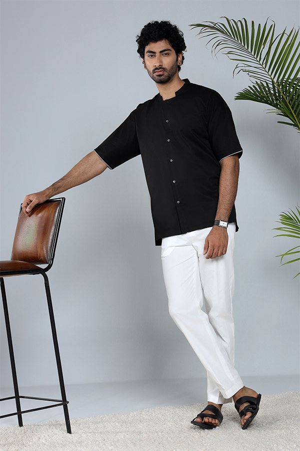 Kaftan sleeve Cotton Qurta shirt with piping at sleeve edge