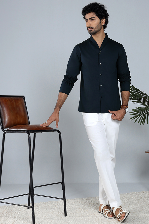 Cotton full sleeve Qurta Shirt with shawl collar