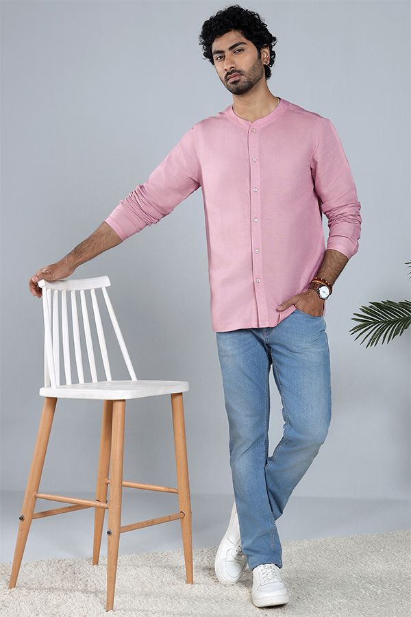 Stylised neckline full sleeve Linen blend Qurta Shirt