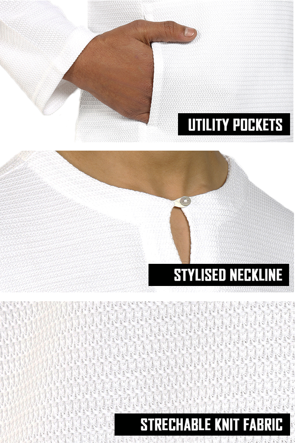 Stylised neckline full sleeve cotton knit Qurta Shirt