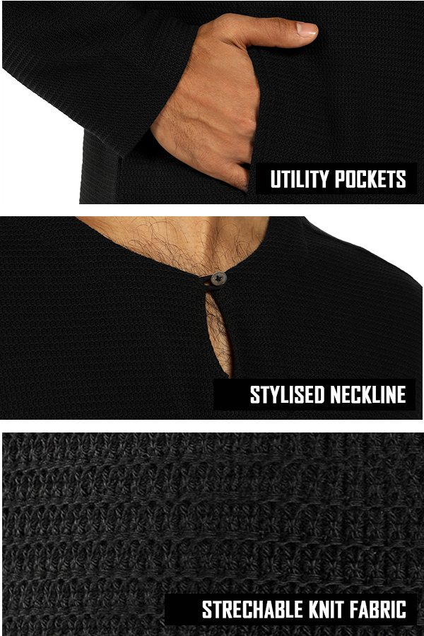 Stylised neckline full sleeve cotton knit Qurta Shirt