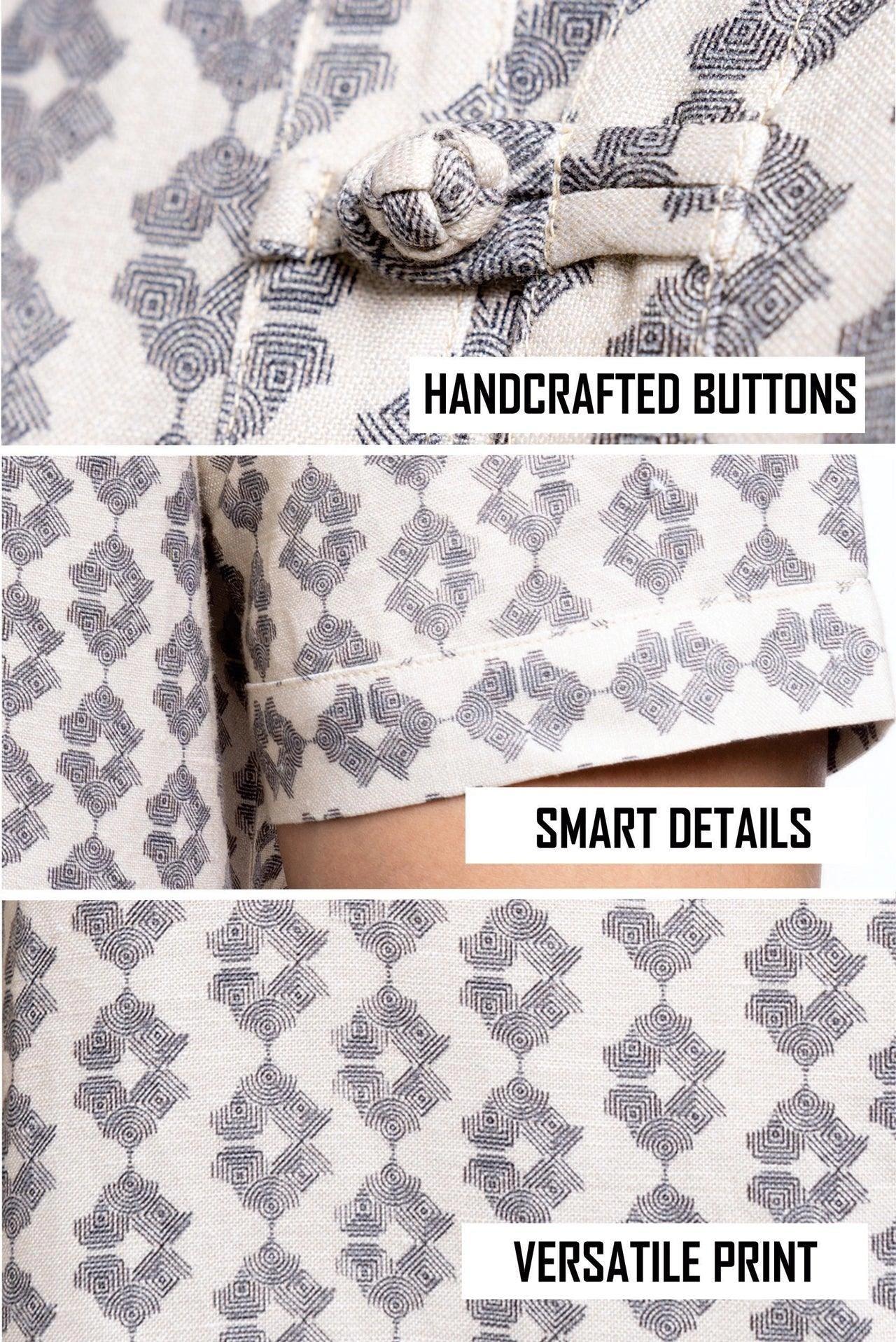 Knot button linen blend printed Shurta - NavNiv