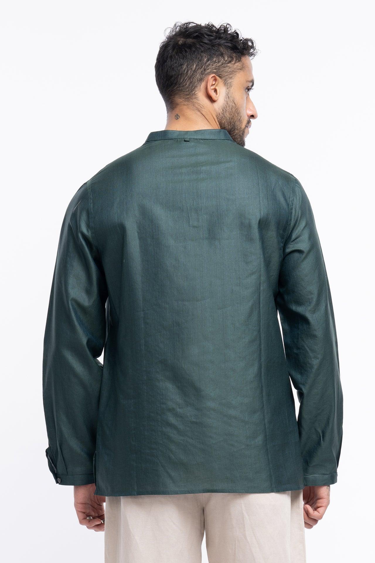 cotton silk henley neck Qurta Shirt - NavNiv