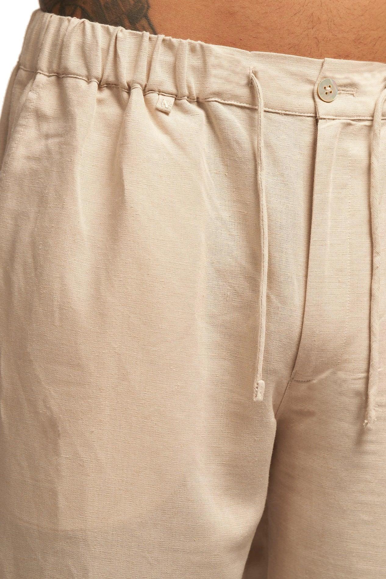 Linen blend straight Pants with drawstring - NavNiv