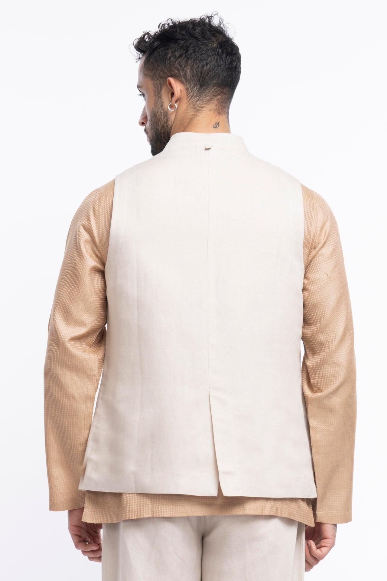 Solid linen blend sleeveless Shacket with panel pockets - NavNiv